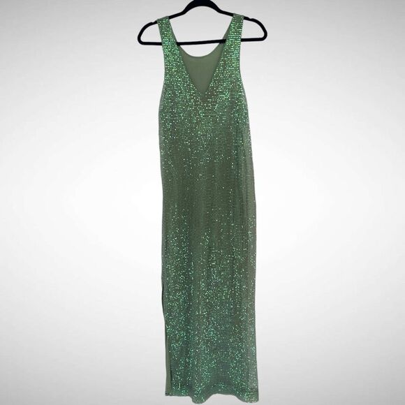 ByTiMo Sequins Strap Green Sleeveless Long Maxi Slip Dress Size Medium Party - Picture 4 of 10